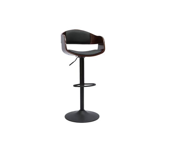 Tabouret De Bar Design Réglable Noir Et Bois Foncé Eustache