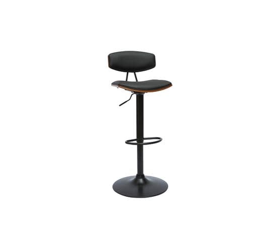 Tabouret De Bar Design Réglable Noir Et Bois Foncé Vasco