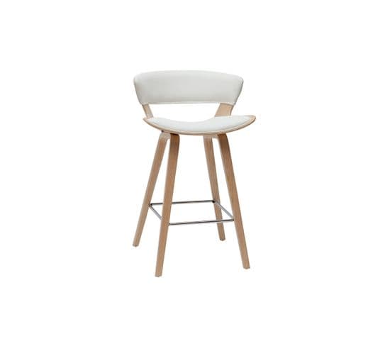 Tabouret De Bar Design Blanc Et Bois Clair H65 Cm Syrah