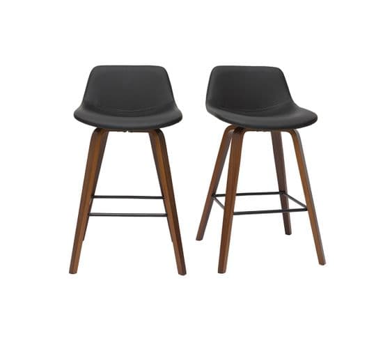 Tabourets De Bar Design Noir Et Noyer H65 Cm (lot De 2) Nonie