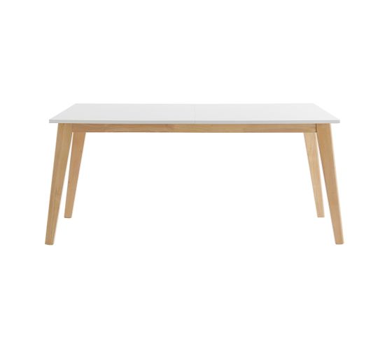 Table Extensible Rallonges Intégrées Rectangulaire Blanche Et Bois Clair L160-205 Cm Swad