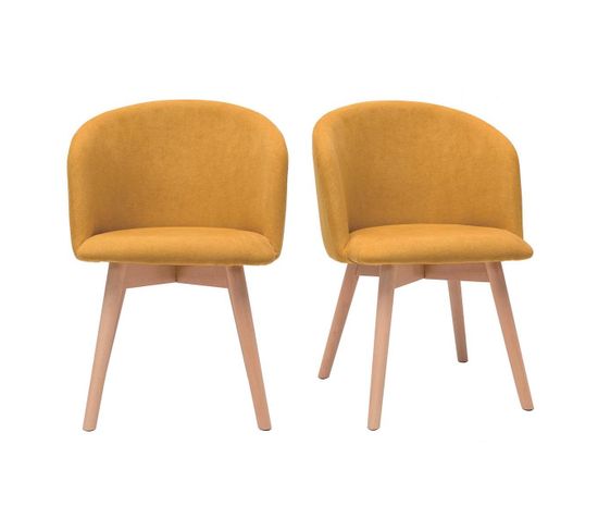 Chaises Scandinaves En Tissu Effet Velours Jaune Moutarde Et Bois Clair Massif (lot De 2) Vanity