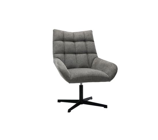 Fauteuil Pivotant Design En Tissu Effet Velours Texuré Gris Et Métal Noir King