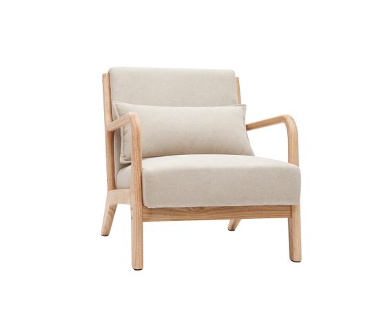 Fauteuil Scandinave En Tissu Effet Velours Beige Et Bois Clair Massif Derry