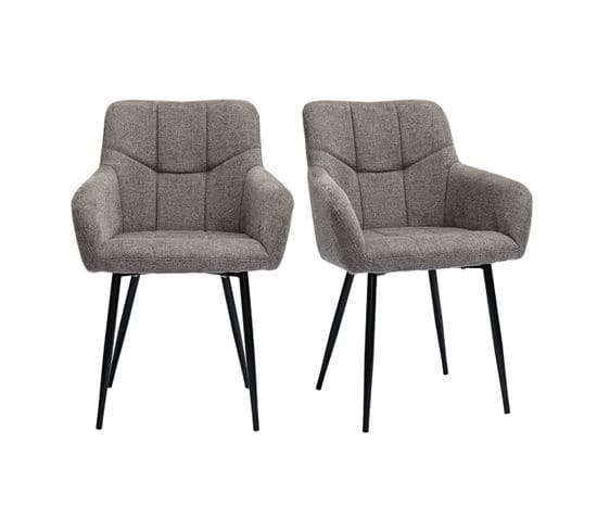 Chaises Design Matelassées En Tissu Velours Texturé Gris Et Métal Noir (lot De 2) Montero