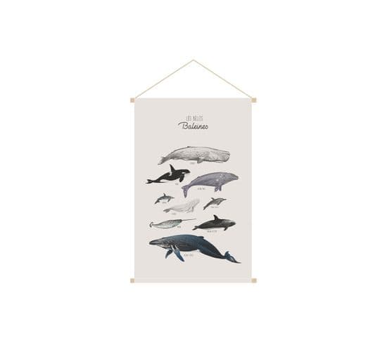 Kakemono Enfant Tableau En Toile Suspendue Illustration Baleines L40 X H60 Cm Ocean