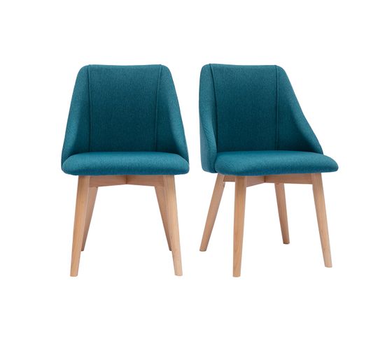 Chaises Scandinaves En Tissu Bleu Canard Et Bois Clair (lot De 2) Higgins