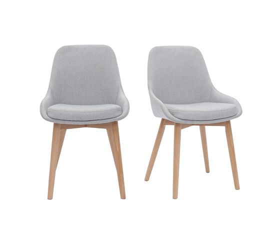 Chaises Scandinaves En Tissu Gris Clair Et Bois Clair Massif (lot De 2) Holo