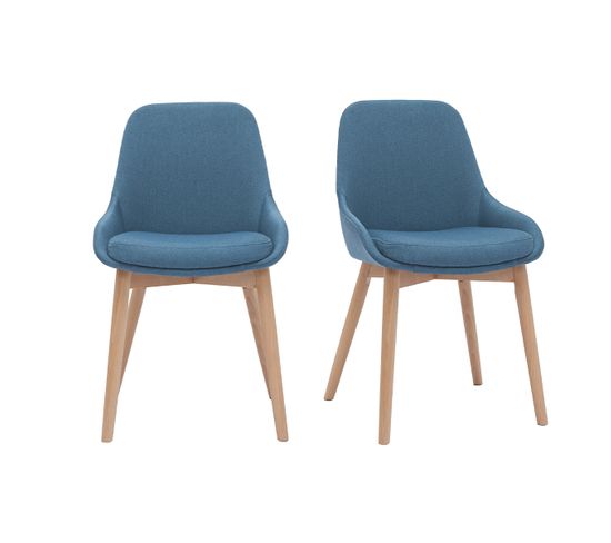 Chaises Scandinaves En Tissu Bleu Canard Et Bois Clair Massif (lot De 2) Holo