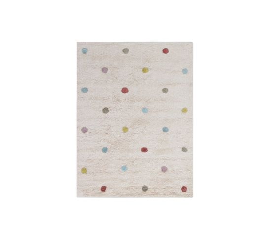 Tapis Enfant En Coton Beige Motif Pois Multicolore 100 X 150 Cm Dada