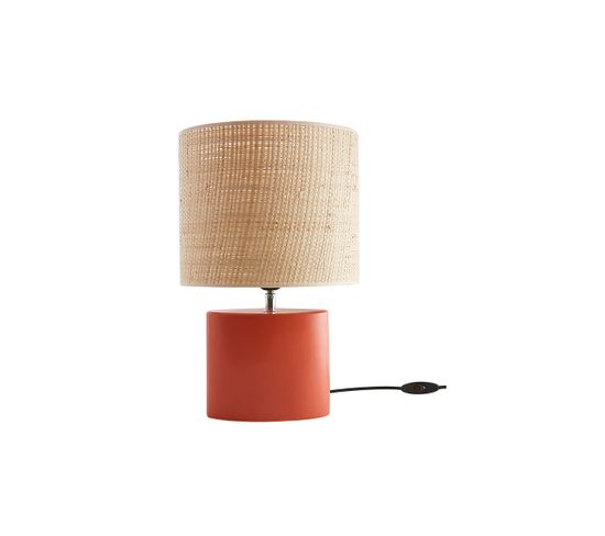 Lampe à Poser En Céramique Terracotta Mat Et Abat-jour En Raphia Naturel H40 Cm Tiga