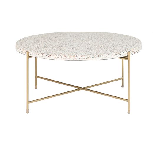 Table Basse Ronde Design En Terrazzo Et Métal Doré D81 Cm Mezzo