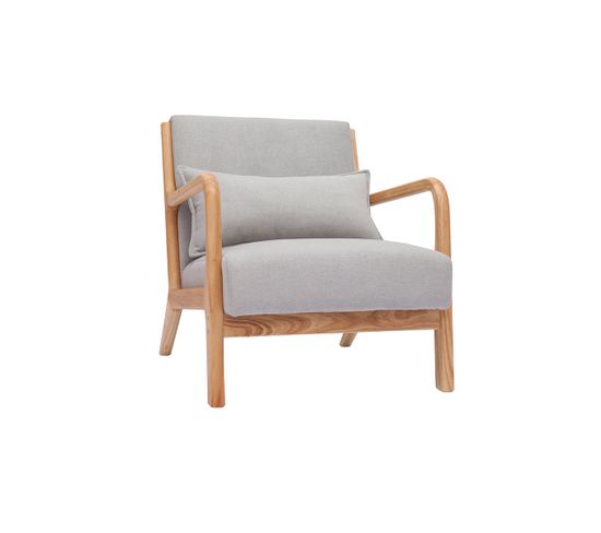 Fauteuil Scandinave En Tissu Effet Velours Gris Clair Et Bois Clair Massif Derry