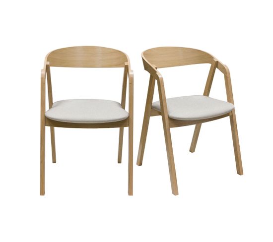 Chaises Scandinaves Empilables En Bois Clair Chêne Et Tissu Beige (lot De 2) Lova