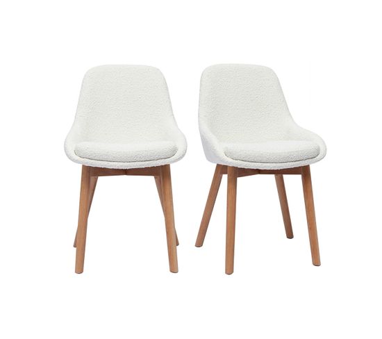 Chaises Scandinaves En Tissu Effet Laine Bouclée Blanc Et Bois Clair Massif (lot De 2) Holo