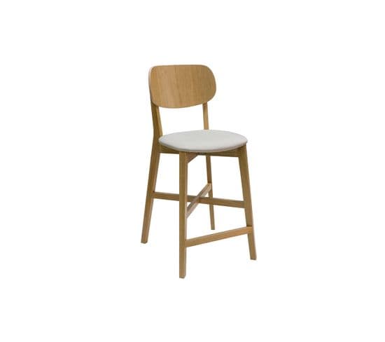 Tabouret De Bar En Bois Clair Chêne Massif Et Tissu Beige H65 Cm Lucia