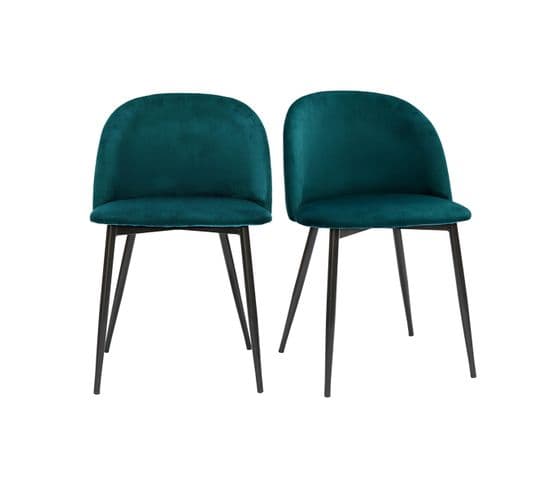 Chaises Design En Tissu Velours Bleu Pétrole Et Métal Noir (lot De 2) Celeste