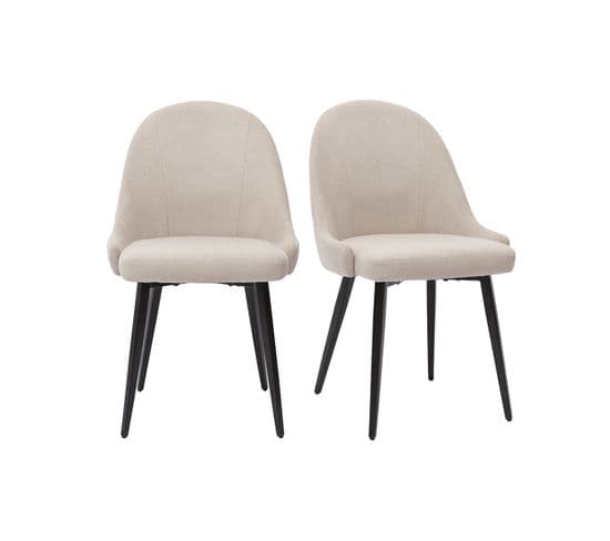 Chaises Design En Tissu Effet Velours Beige Et Métal Noir (lot De 2) Reez