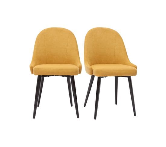 Chaises Design En Tissu Effet Velours Jaune Moutarde Et Métal Noir (lot De 2) Reez