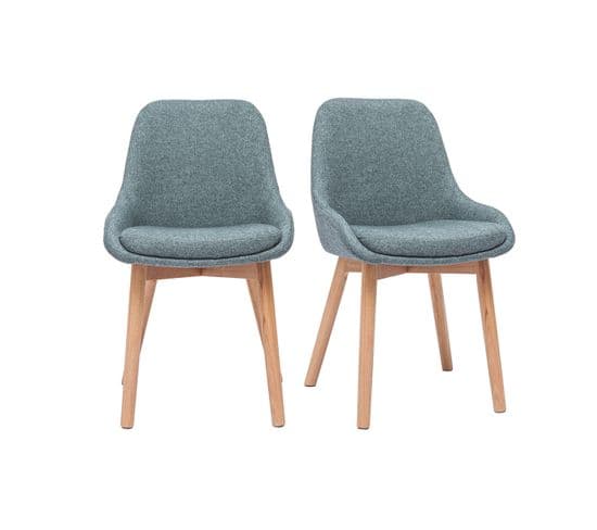 Chaises Scandinaves En Tissu Vert De Gris Et Bois Clair Massif (lot De 2) Holo