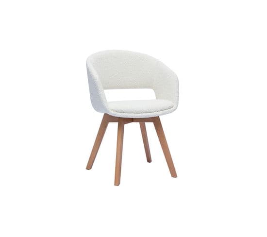 Chaise Scandinave En Tissu Effet Laine Bouclée Blanc Et Bois Clair Massif Prisma