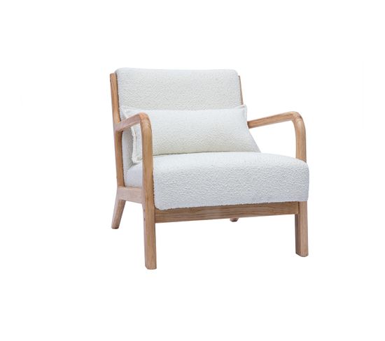 Fauteuil Scandinave En Tissu Effet Laine Bouclée Blanc Et Bois Clair Massif Derry