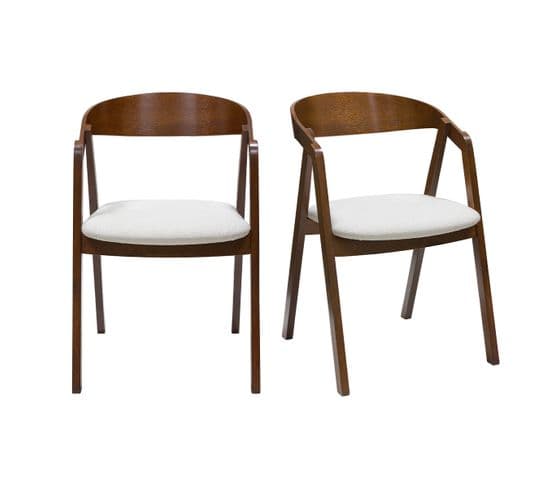 Chaises Vintage Empilables En Bois Massif Teinté Noyer, Effet Laine Bouclée Blanc (lot De 2) Lova