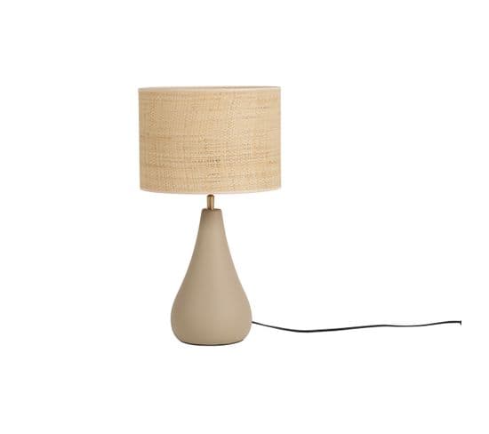 Lampe À Poser Taupe En Céramique Mate Et Abat-jour En Raphia H49 Cm Pyrus