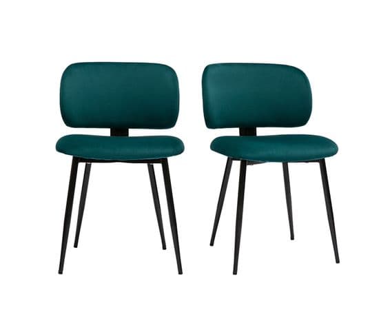 Chaises En Tissu Velours Bleu Pétrole Et Métal Noir (lot De 2) Atrium