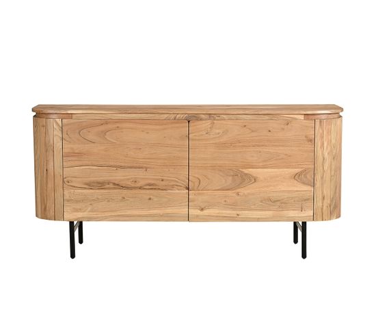 Buffet En Bois Massif Et Métal Noir 2 Portes L160 Cm Napoli