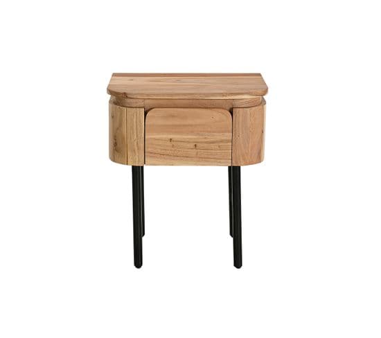 Table De Chevet En Bois Massif Et Métal Noir Avec Tiroir L45 Cm Napoli