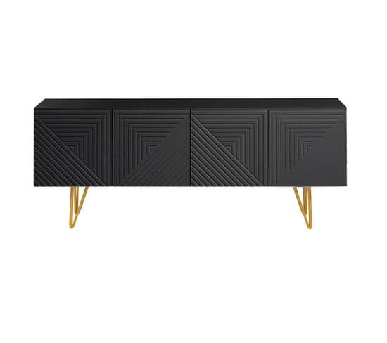 Meuble Tv Design Noir Et Métal Doré L140 Cm Ozen