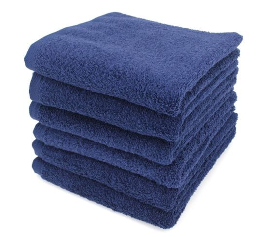 Lot De 6 Serviettes De Toilette 50x90 Cm Alpha Bleu Marine