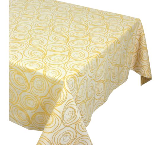 Nappe Carrée 175x175 Cm Jacquard Coton Spirale Jaune Citron