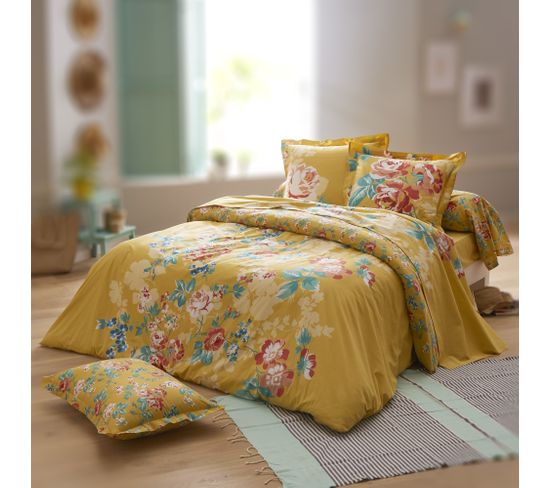 Housse De Couette 200x200 Cm Coton Obsession Jaune Safran Avec Impression Fixé-lavé