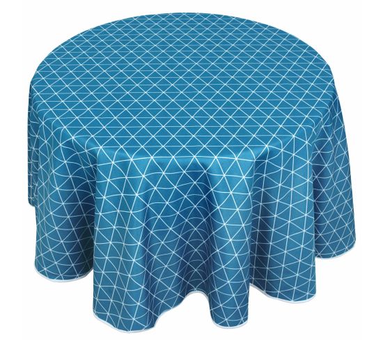 Nappe Ronde 180 Cm Imprimée 100% Polyester Paco Géométrique Bleu Curacao