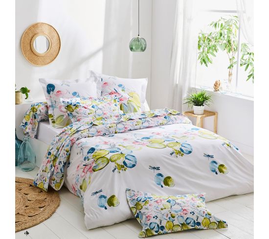 Parure De Lit 140x200 Cm Percale Coton Nenuphar Aqua