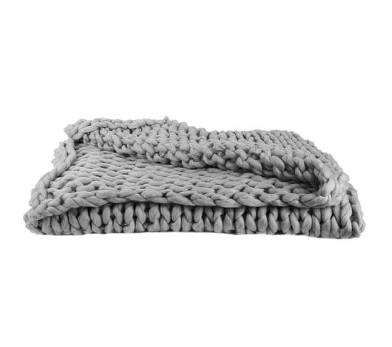 Plaid Tricoté Grosse Maille 120x150 Cm Chunky Gris