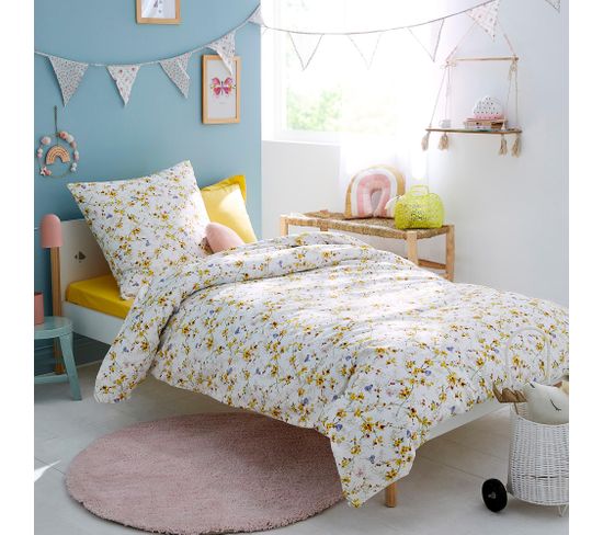 Housse De Couette 140x200 Cm Coton Papillons Jaune Moutarde