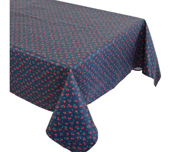 Nappe Rectangle Enduit 150x350 Cm Cerises Bleu Marine