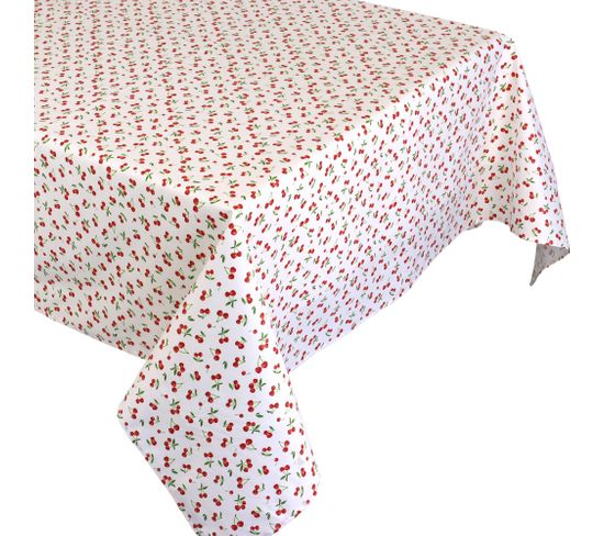 Nappe Rectangle Enduit 150x300 Cm Cerises Blanc