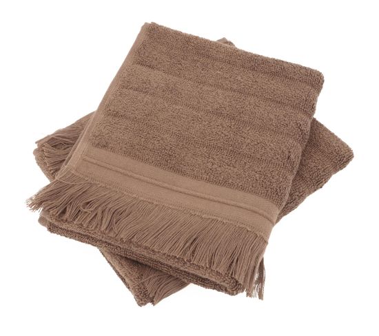 Lot De 2 Serviettes Invité 33x50 Cm Natural Stripes Marron