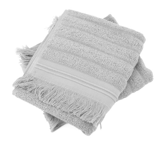 Lot De 2 Serviettes Invité 33x50 Cm Natural Stripes Gris Platine