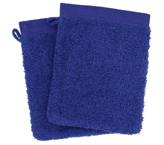 Lot De 2 Gants De Toilette 16x21 Cm Coton Peigné Alba Bleu Moyen