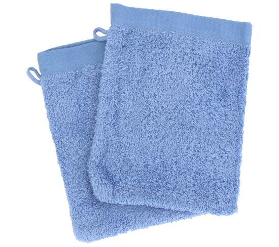 Lot De 2 Gants De Toilette 16x21 Cm Coton Peigné Alba Bleu Mer