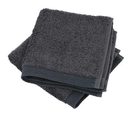 Lot De 2 Serviettes Invité 30x30 Cm Coton Peigné Alba Anthracite