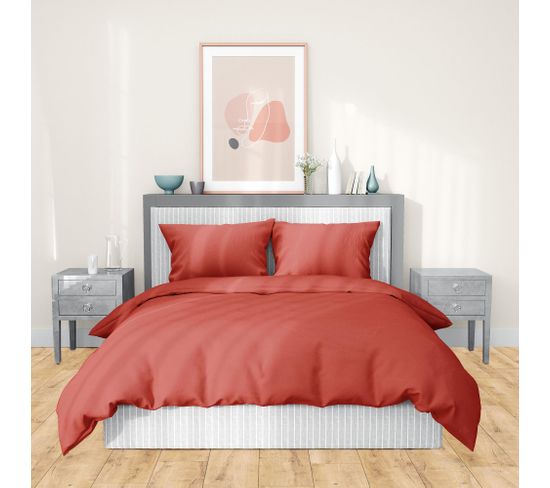 Parure De Lit 260x240 Cm Satin De Coton Sapri Rouge Sienne 3 Pièces