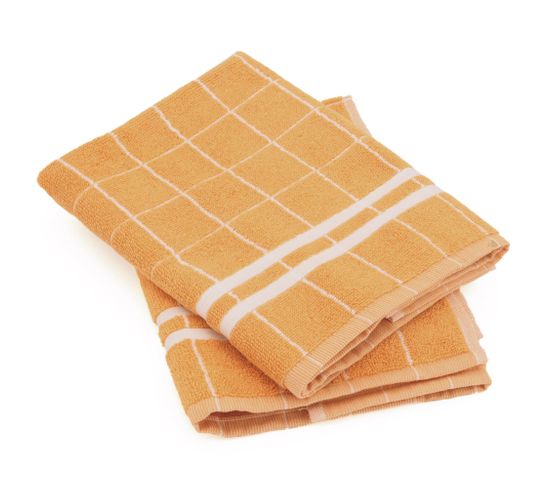 Lot De 2 Torchons De Cuisine Éponge 50x50 Cm Coton New Squares Jaune