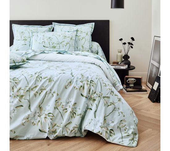 Housse De Couette 200x200 Cm Percale Coton Eléna Vert Nil