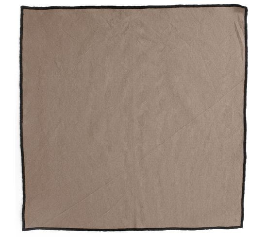 Lot De 6 Serviettes De Table Coton 42x42 Cm Hono Beige Chanvre Finition Point Bourdon